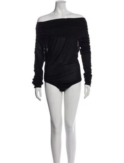 Pre-owned Donna Karan Off-the-shoulder Long Sleeve Bodysuit In Blue