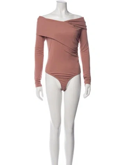 Pre-owned Donna Karan Off-the-shoulder Long Sleeve Bodysuit W/ Tags In Pink