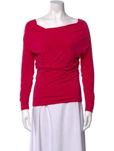 Pre-owned Donna Karan Off-the-shoulder Long Sleeve Top In Red