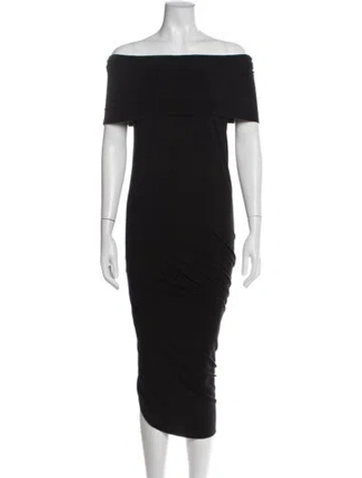 Pre-owned Donna Karan Off-the-shoulder Midi Length Dress In Black