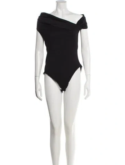 Pre-owned Donna Karan Off-the-shoulder Short Sleeve Bodysuit In Black