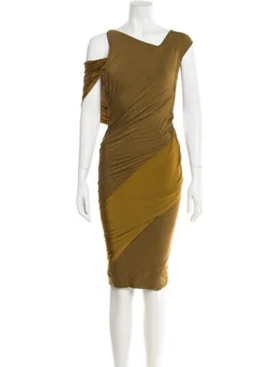Pre-owned Donna Karan One-shoulder Knee-length Dress In Green