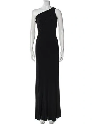 Pre-owned Donna Karan One-shoulder Long Dress In Black