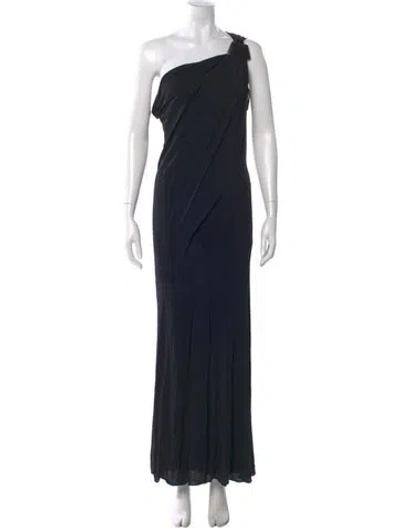 Pre-owned Donna Karan One-shoulder Long Dress In Black