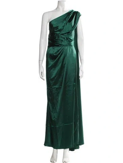 Pre-owned Donna Karan One-shoulder Long Dress In Green