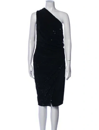 Pre-owned Donna Karan One-shoulder Midi Length Dress In Black