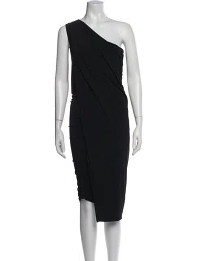 Pre-owned Donna Karan One-shoulder Midi Length Dress In Black