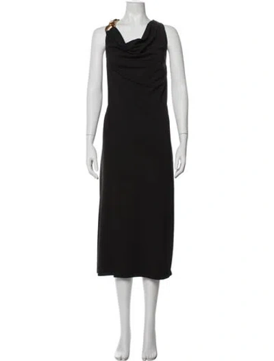 Pre-owned Donna Karan One-shoulder Midi Length Dress In Black