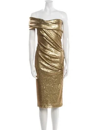 Pre-owned Donna Karan One-shoulder Mini Dress In Gold