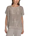 Donna Karan Open Weave Sequin Crewneck Sweater In Gray