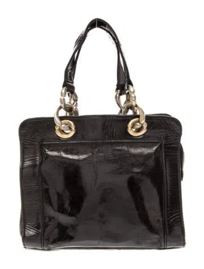 Pre-owned Donna Karan Patent Leather Top Handle Bag In Black
