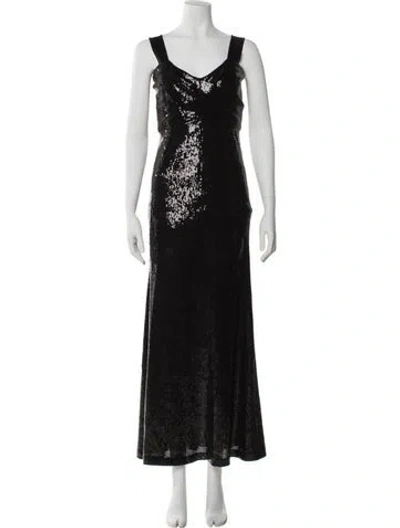 Pre-owned Donna Karan Patterned Long Dress In Black