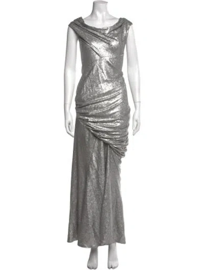 Pre-owned Donna Karan Patterned Long Dress In Silver