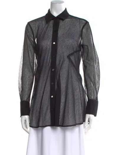 Pre-owned Donna Karan Patterned Long Sleeve Blouse In Black
