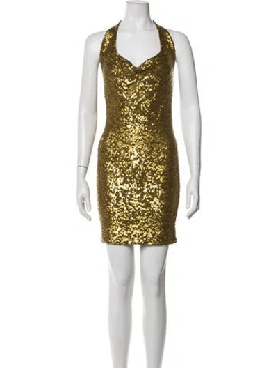 Pre-owned Donna Karan Patterned Mini Dress In Gold
