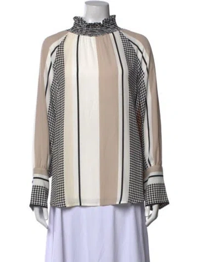 Pre-owned Donna Karan Patterned Mock Neck Blouse In Neutrals