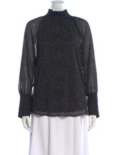 Pre-owned Donna Karan Patterned Mock Neck Blouse W/ Tags In Black