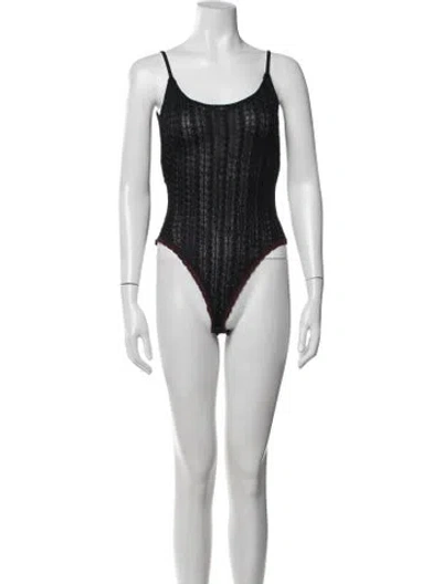 Pre-owned Donna Karan Patterned Scoop Neck Bodysuit In Blue