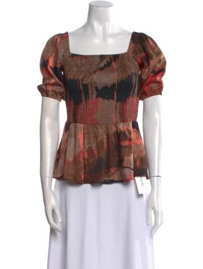 Pre-owned Donna Karan Patterned Square Neckline Blouse In Brown