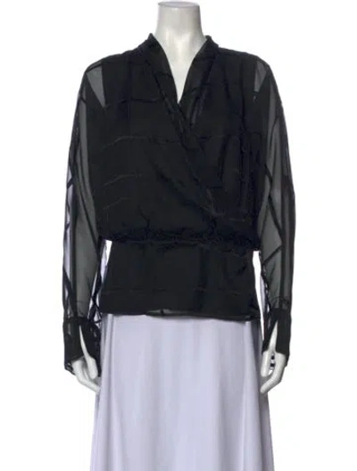 Pre-owned Donna Karan Patterned V-neck Blouse In Black