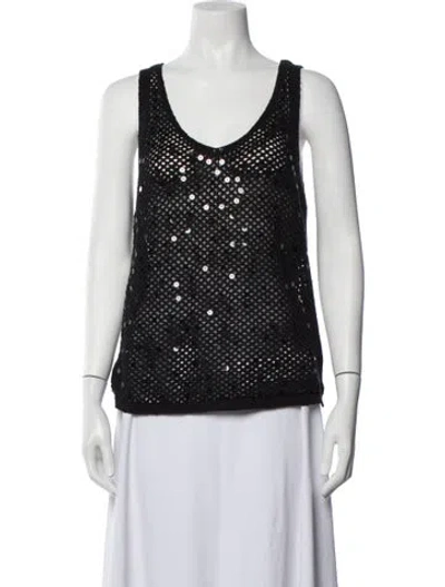 Pre-owned Donna Karan Patterned V-neck Sweater In Black