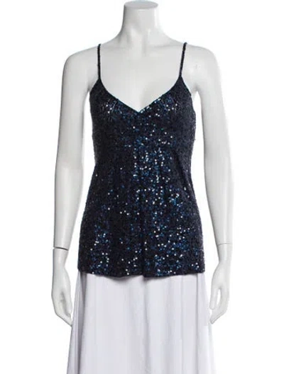 Pre-owned Donna Karan Patterned V-neck Top In Blue