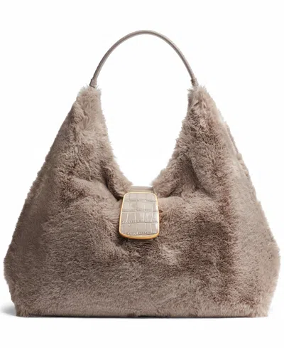 Donna Karan Percale Faux Fur Small Shoulder Bag With Croco Hardware Detail