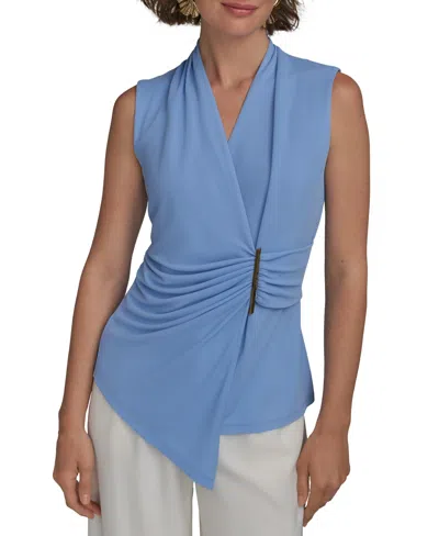 Donna Karan Petite Asymmetric Sleeveless Knit Top In Cielo Blue