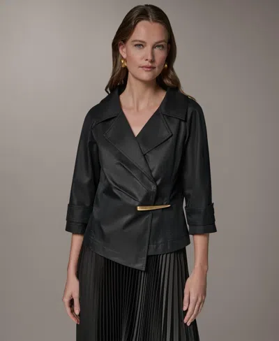 Donna Karan Petite Bar Hardware Notch Lapel Collar Jacket In Black
