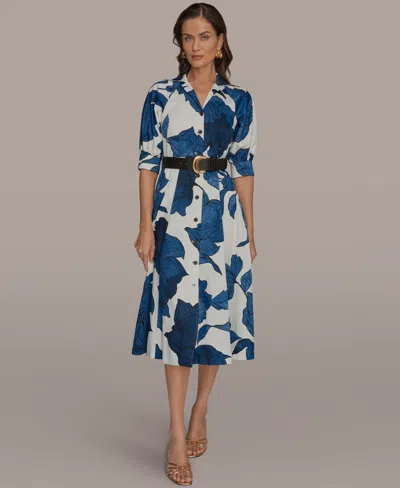 Donna Karan Petite Belted Shirt Dress In Blue