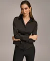 Donna Karan Petite Button Front Point Hem Top In Black