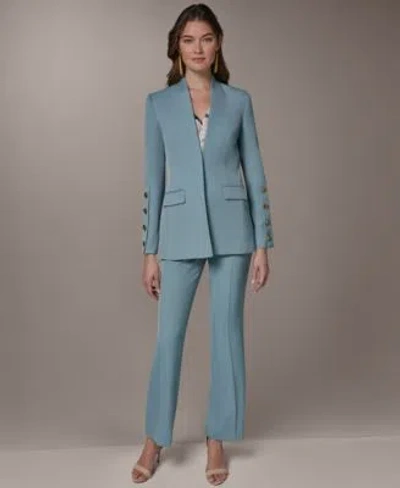 Donna Karan Petite Collarless Blazer Straight Leg Pants In Blue