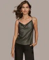 Donna Karan Petite Cowl-neck Metallic Camisole In Animal Print