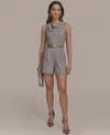 Donna Karan Petite Cowlneck Belted Romper In Clay Limestone