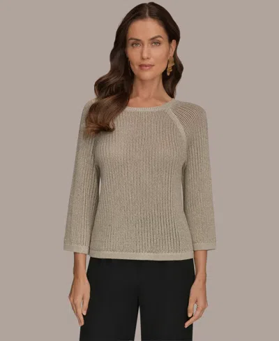 Donna Karan Petite Crew Neck Sweater In Gray