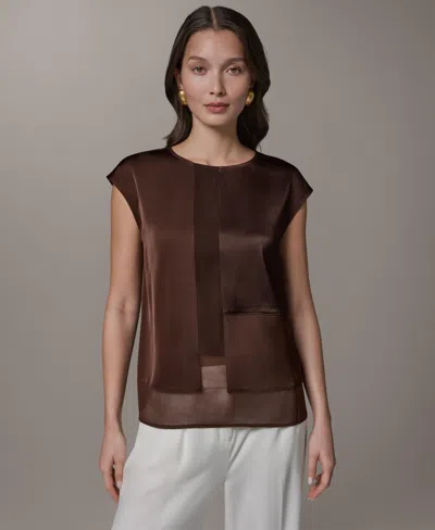 Donna Karan Petite Crewneck Sleeveless Blouse In Brown