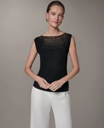 Donna Karan Petite Crewneck Sleeveless Sweater Top In Black
