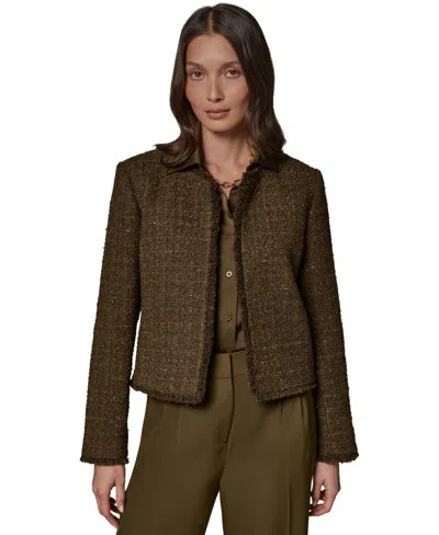 Donna Karan Petite Cropped Open-front Jacket In Brown
