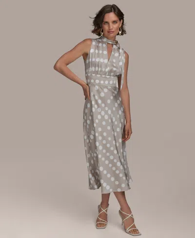 Donna Karan Petite Dot Print Midi Dress In Gray