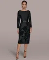 Donna Karan Petite Embossed Boat Neck Velvet Dress In Black