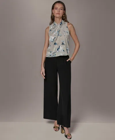 Donna Karan Petite Flocked Floral Top In Multi