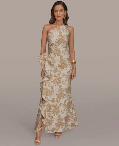 Donna Karan Petite Floral One-shoulder Gown In Multi