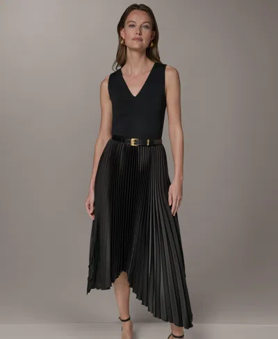 Donna Karan Petite High Low V-neck Dress In Black
