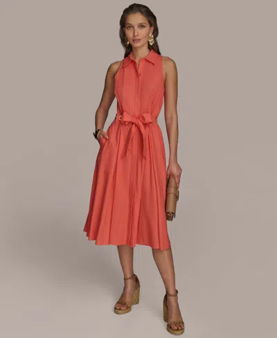 DONNA KARAN PETITE LINEN-BLEND SHIRTDRESS