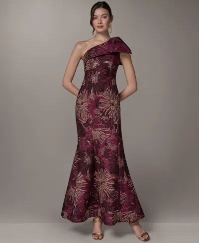 Donna Karan Petite Metallic One-shoulder Gown In Red
