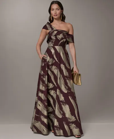 Donna Karan Petite One-shoulder Ball Gown In Brown
