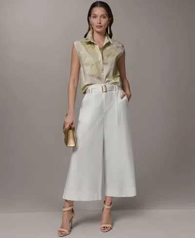 Donna Karan Petite Pleated Wide-leg Cropped Pants In White