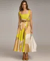 Donna Karan Printed Belted Square Neck Dress In Fawn Multi
