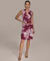 Donna Karan Womens Jersey Printed Chain Belt Sheath Dress 0p 16 In Purple