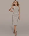 Donna Karan Petite Sequin Detail Sheath Dress In Silver
